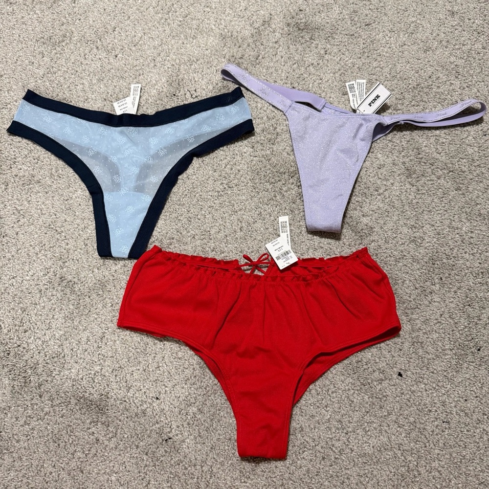 Lot of 3 NWT Victoria's Secret Panty Underwear in Size Large - Red, Blue, Purple